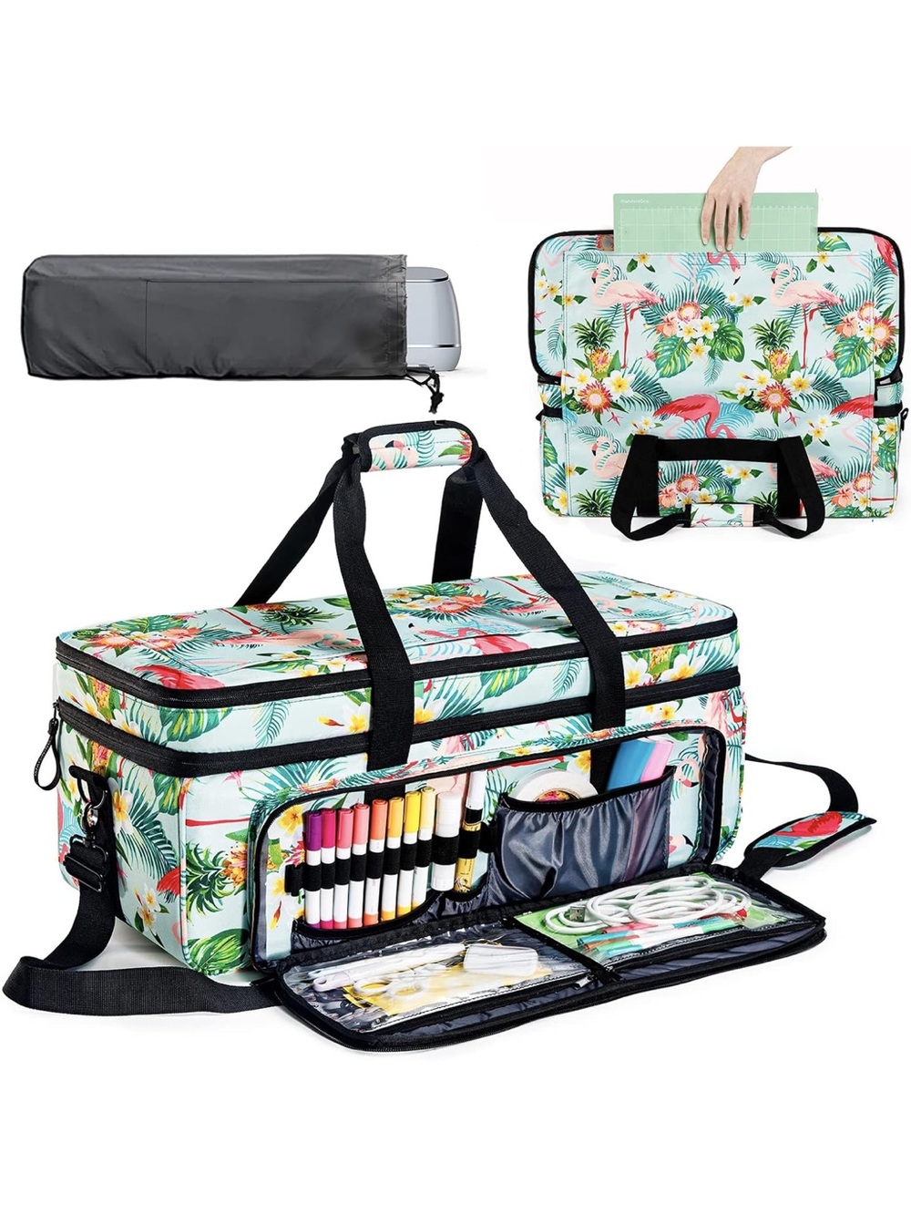 Floral Flamingo Craft Storage Bag – Tropical Print Organizer